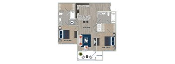 B2B Floor Plan at Fifth Street Place Apartments, Virginia, 22903