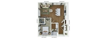 a 1 bedroom floor plan with a bathroom and a living room