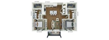 a 3d floor plan of a home with the bedrooms and baths