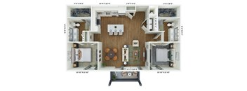 a 3d floor plan of a home with a wood floor