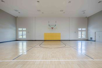 A basketball court with a yellow backboard and a basketball hoop at Park Place Oviedo Apartments, Oviedo, FL, 32765
