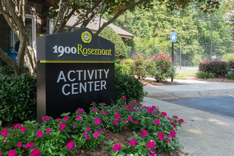 the sign for the activity center at the 1600 rosemont apartments at 1900 Rosemont, Roswell, Georgia