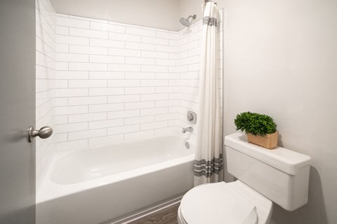 a white bathroom with a white toilet and a bath tub at 1900 Rosemont, Roswell, Georgia