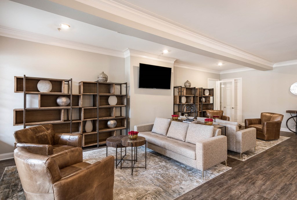 a living room with couches and chairs and a tv at Arlo Luxury homes Apartments, Little Rock, Arkansas