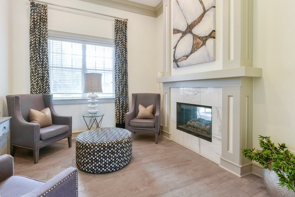Living Area With Fireplace at Cambridge Square, Overland Park