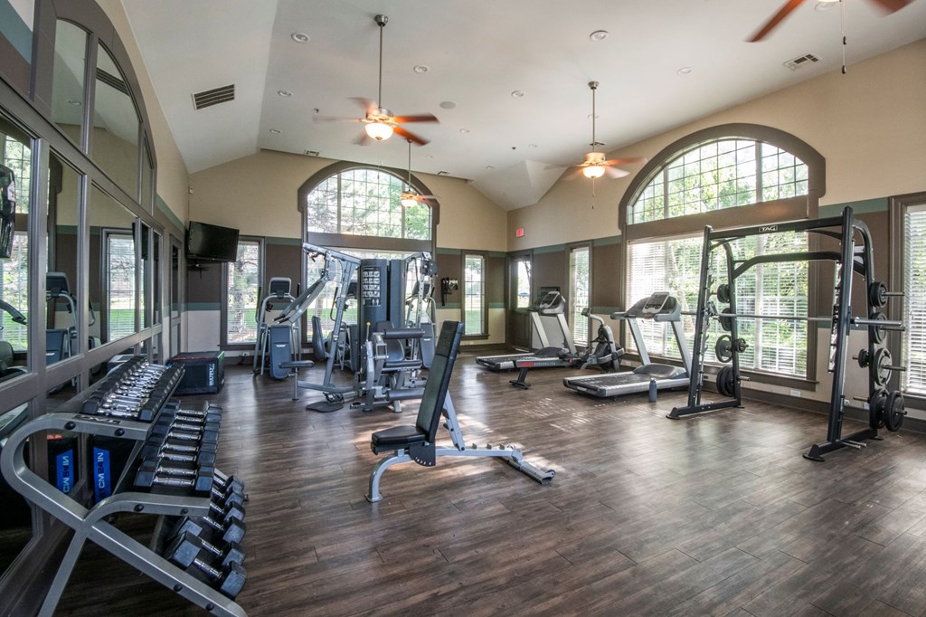 A spacious gym with a variety of equipment at Cambridge Square, Overland Park, KS, 66211