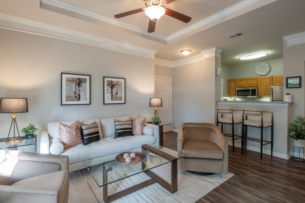Living Room With Kitchen at Cambridge Square, Overland Park, Kansas