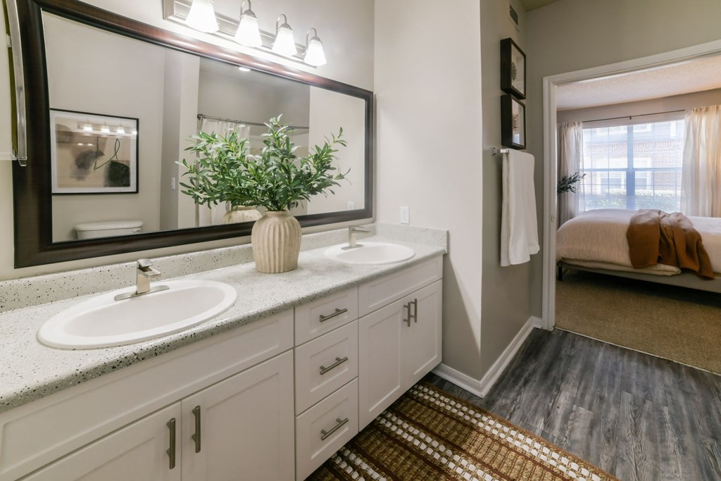 A bathroom with a white sink and a mirror above it. at Madison Shelby Farms, Tennessee, 38120