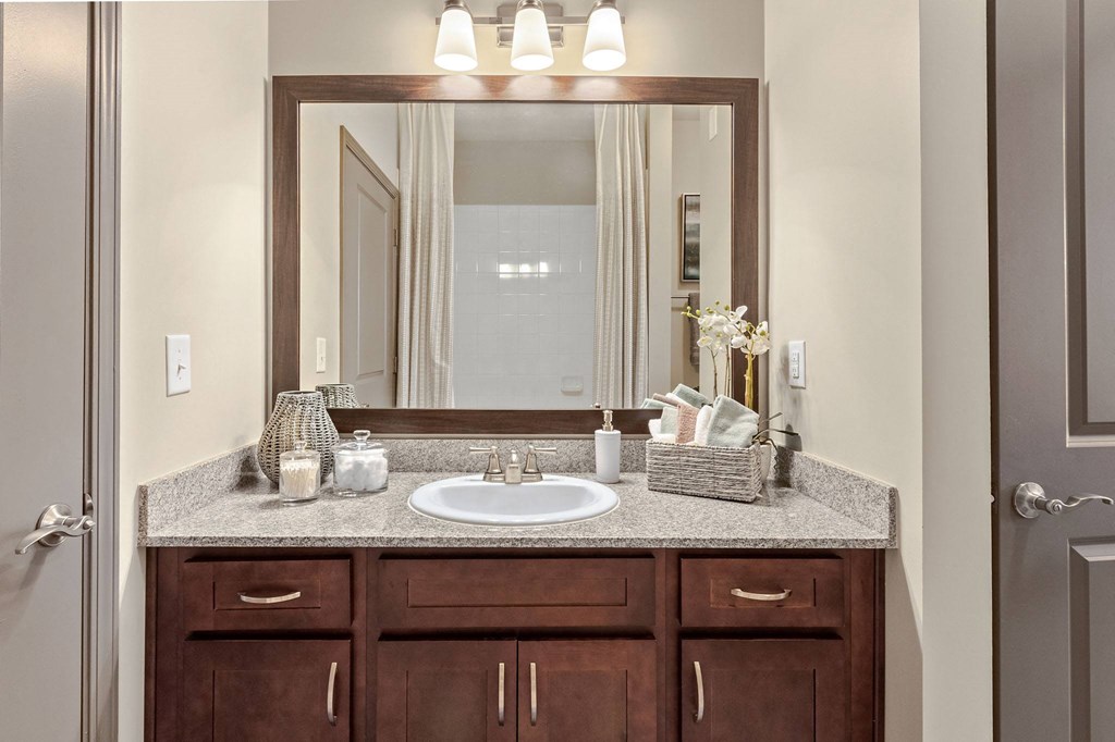 a bathroom with a sink and a mirror at The Ridge at Chenal Valley, Arkansas, 72223