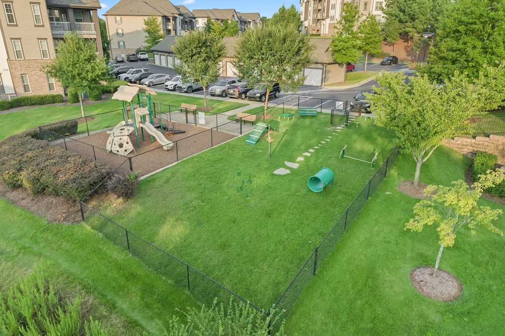 an aerial view of a playground in a park at The Ridge at Chenal Valley, Arkansas