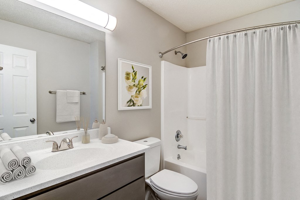 a bathroom with a shower and a sink and a toilet