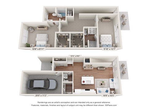 2 Bedroom 2 Bath Floor Plan at The One at Spartanburg, Spartanburg