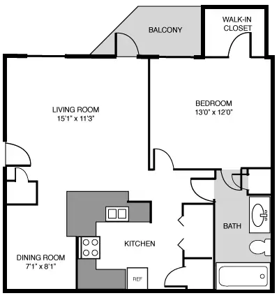 A2 - 1 Bedroom Floor Plan at Trailside at Greenline, Cordova, TN