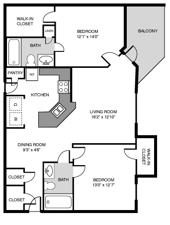 B2 - 2 Bedroom Floor Plan at Trailside at Greenline, Cordova