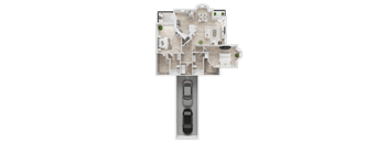 A floor plan of a house with a garage for two cars.