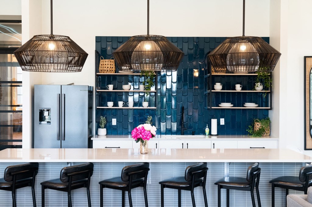 Clubhouse bar area and kitchen at Grand Island Apartments in Memphis TN 38103