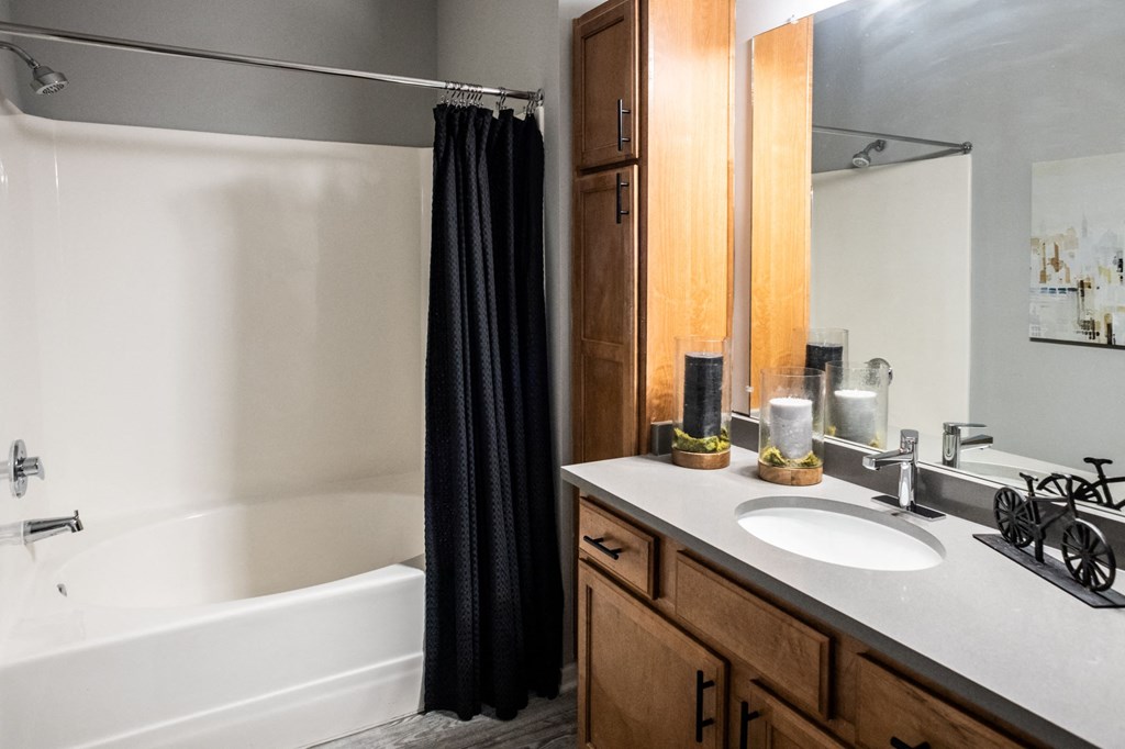 Bathroom with extra storage at Grand Island Apartments, Tennessee