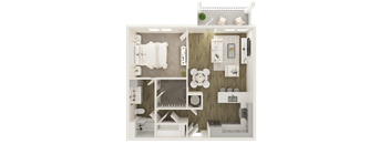 1 bed 1 bath B floor plan at Grays Creek Apartments, Tennessee