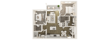 2 bed 2 bath floor plan at Grays Creek Apartments, Tennessee 38018