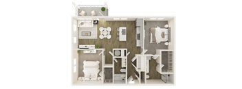 2 bed 2 bath B floor plan at Grays Creek Apartments, Cordova, TN