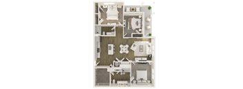 3 bed 2 bath floor plan at Grays Creek Apartments, Cordova, 38018