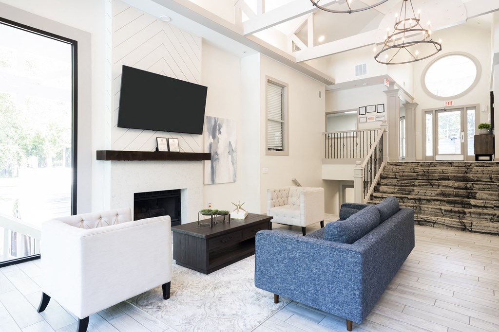 Renovated Clubhouse with Ample Seating and Fireplace  at Grove Point, Norcross, GA