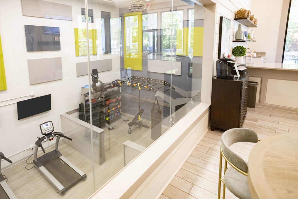 View overlooking gym from clubhouse  at Grove Point, Norcross