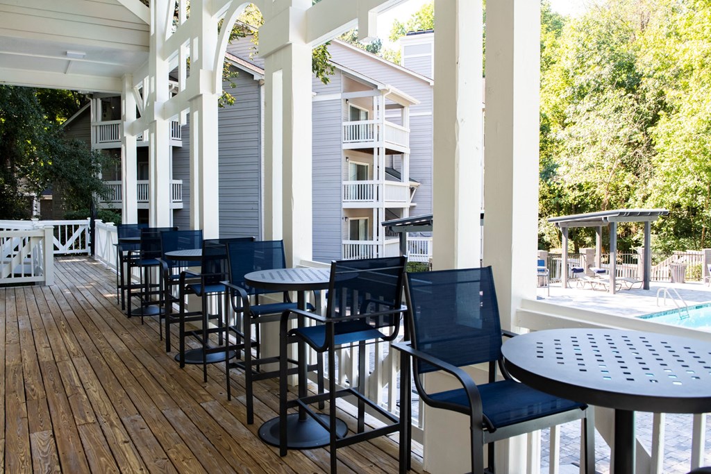 Seating Area Outside of Leasing Office at Grove Point, Norcross, Georgia