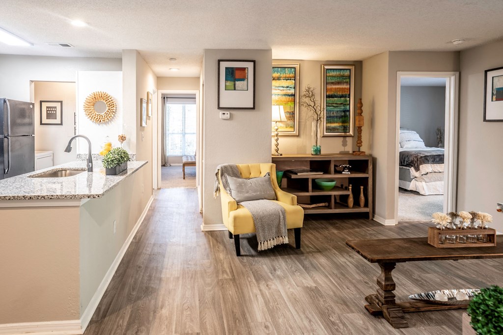 Living Room with LVT flooring at Grove Point, Norcross