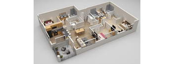 Blakey 3 bed 3 bath Floorplan at Highland Row Apartments, Memphis