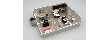 Cole 1 bed 1 bath 727 Floorplan at Highland Row Apartments, Memphis, TN,  38111
