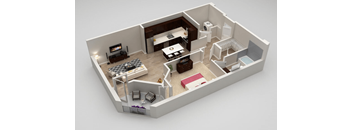 Dolphy 1 bed 1 bath Floorplan at Highland Row Apartments, Memphis