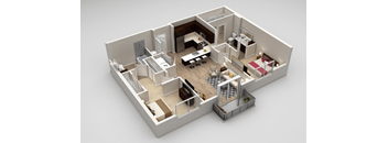 Ellington 2 bed 2 bath Floorplan at Highland Row Apartments, Tennessee, 38111