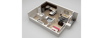 Fitzgerald 1 bed 1 bath 786 Floorplan at Highland Row Apartments, Memphis, 38111