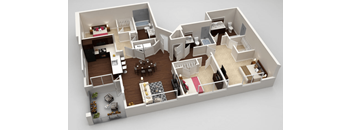 Hawkins 3 bed 3 bath Floorplan at Highland Row Apartments, Memphis, 38111