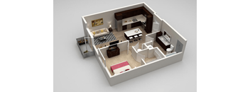 Tatum 1 bed 1 bath Floorplan at Highland Row Apartments, Memphis