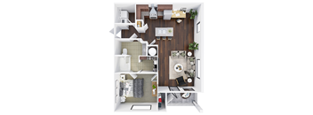 1 Bedroom 1 Bath Floor Plan at Harbor Island Apartments, Memphis, 38103