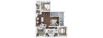 3 Bedroom 2 Bath Floor Plan at Harbor Island Apartments, Memphis