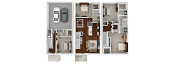 4 Bedroom 3 Bath Floor Plan at Harbor Island Apartments, Tennessee
