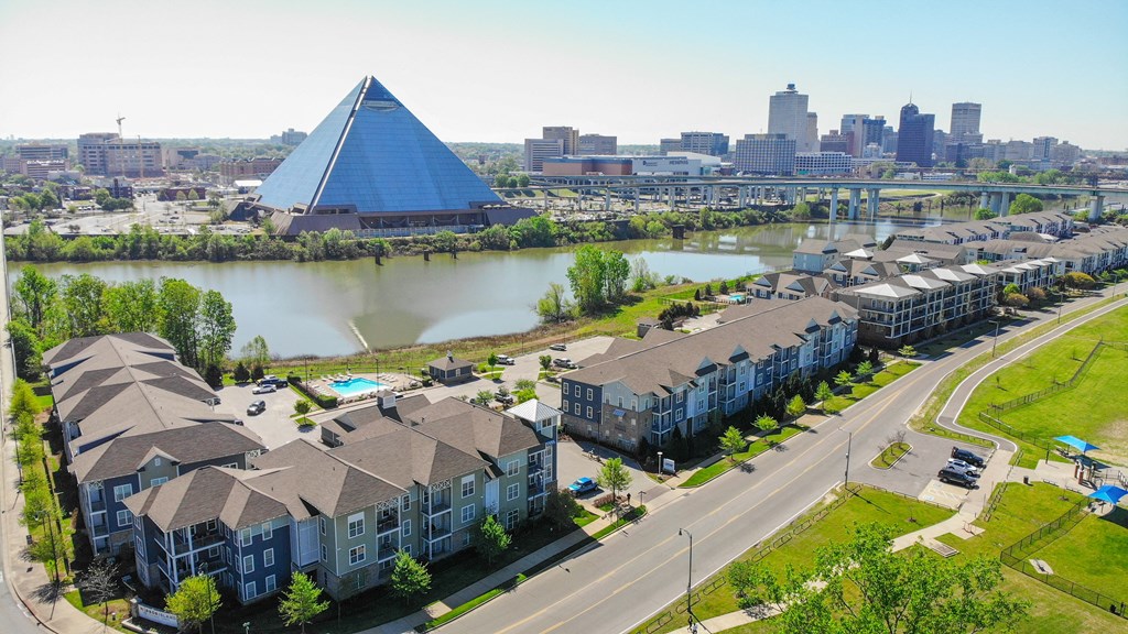 Harbor Island Aerial View of community and Wolf River Harbor at Harbor Island located in Memphis, TN 38103