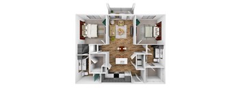 bedroom floor plan an in 3d  at City Place, Memphis, Tennessee