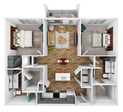bedroom floor plan an in 3d  at City Place, Memphis, Tennessee