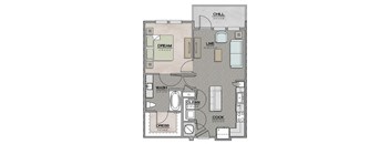 1 Bedroom 1 Bath Floor Plan at The Jamestown Apartment Flats, Richmond, VA, 23224