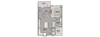 1 Bedroom 1 Bath A Floor Plan at The Jamestown Apartment Flats, Richmond, VA
