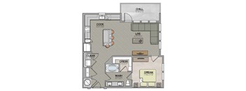 1 Bedroom 1 Bath B Floor Plan at The Jamestown Apartment Flats, Richmond, 23224