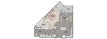 1 Bedroom 1 Bath C Floor Plan at The Jamestown Apartment Flats, Richmond, Virginia