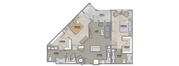 2 Bedroom 2 Bath C Floor Plan at The Jamestown Apartment Flats, Virginia, 23224