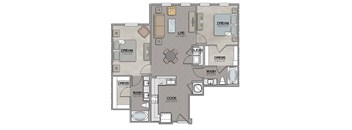 2 Bedroom 2 Bath D Floor Plan at The Jamestown Apartment Flats, Richmond, VA, 23224