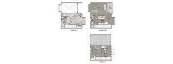 2 Bedroom 2 Bath E Floor Plan at The Jamestown Apartment Flats, Richmond, VA