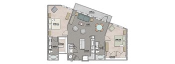 2 Bedroom 2 Bath F Floor Plan at The Jamestown Apartment Flats, Richmond, 23224